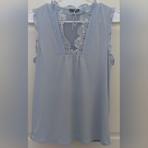 Express Women's Blouse Sleeveless V-Neck Lace Pale Blue Size S